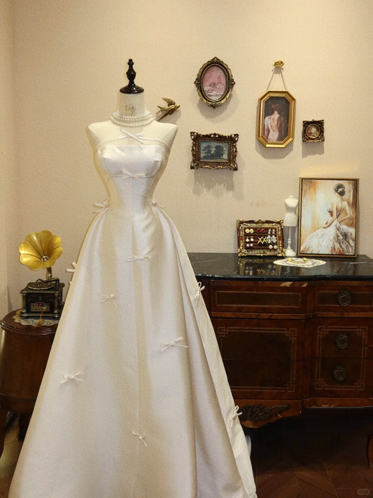 Cute A Line Strapless Bowknot Satin Wedding Dress Prom Dress Birthday Party Dress   D1774
