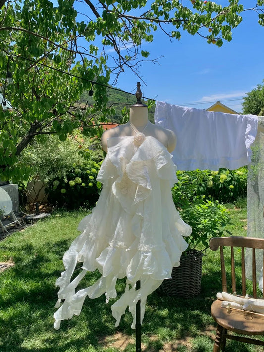 Robe de bal courte à volants et broderie florale faite à la main, dos nu, jolie robe de soirée D1778