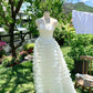 Pretty Bateau Sleeveless A  Line Feather Flower Tiered Tulle Long Homecoming Dress Birthday Outfits   D1780