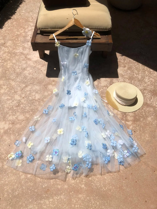 Seaside Spaghetti Straps Flower Tulle Homecoming Dress Sweet 16 Dress Cocktail Dress   D1781