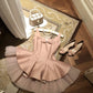 Sweet Straps Crew Neck Tiered Ruffle Short outfits Ball Gown Homecoming Dress with Bowknot   D1783