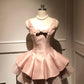 Sweet Straps Crew Neck Tiered Ruffle Short outfits Ball Gown Homecoming Dress with Bowknot   D1783