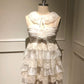 Pretty Spaghetti Straps Sweetheart Neckline Tiered Lace Organza Party Dress Homecoming Dress with Beading Bowknot  D1784