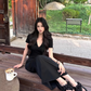 Elegant V-Neckline Sheath Short Sleeves Pleated Ankle Length Dress Party Dress Women Dress Summer Dress D1789