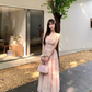 Cute A-Line Spaghetti Straps Lace-up Pleated Seaside Long Birthday Party Dress Women Dress Summer Dress D1790