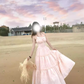 Cute A-Line Spaghetti Straps Lace-up Pleated Seaside Long Birthday Party Dress Women Dress Summer Dress D1790