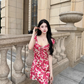 Sexy Seaside A-Line Straps Lace-up Printing Rose Short Outfits Dress Dating Dress Homecoming Dress D1791