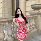 Sexy Seaside A-Line Straps Lace-up Printing Rose Short Outfits Dress Dating Dress Homecoming Dress D1791