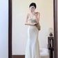 Seaside Vacation Spaghetti Straps Handmade Flower Tulle Mermaid Long Skirt Quinceanera Dress Women Dress Summer Dress D1792
