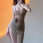Shiny Spaghetti Straps Sheath Pleated Handmade Rose Long Birthday Party Dress Gala Prom Dress  D1793