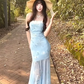Seaside Spaghetti Straps Sheath Lace Printing Long Mermaid Party Dress Women Dress Summer Dress Vacation Dress  D1794