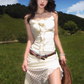 Summer Seaside Irrugualr Spaghetti Straps Flower Ruffle Skirt Party Dress Women Dress Summer Dress  D1795