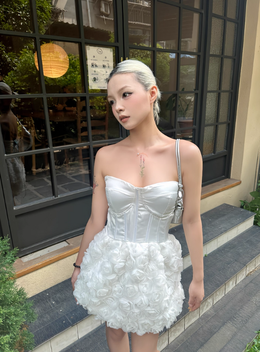 Sexy Sweetheart Neckline Sleeveless 3D Flower Party Evening Dress Short Outfits Skirt Homecoming Dress  D1796