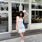 Cute A Line Spaghetti Straps Lace-up Flower Sheath  Seaside Mini Skirt Homecoming Dress Party Dress  D1800