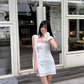 Cute A Line Spaghetti Straps Lace-up Flower Sheath  Seaside Mini Skirt Homecoming Dress Party Dress  D1800