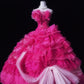 Gorgeous Strapless Handmade Rose Crystal Tiered Ruffle Ball Gown Birthday Party Prom Dress Evening Dress D1801