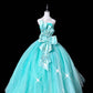 Elegant Strapless Embroidered Flower Tiered Tulle Rhinestone Ball Gown Sweet 16 Dress  Birthday Dress with Bowknot D1802