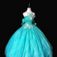 Shiny Strapless Rhinestone Tiered Tulle Ball Gown Birthday Party Evening Dress Prom Dress Quincearera Dress with Bowknot D1803