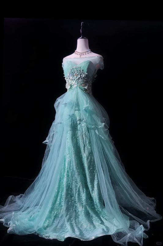 Gorgeous Sweetheart Neckline Flowers Rhinestone Tiered Tulle Prom Dress Evening Dress Birthday Sweet 16 Dress D1805