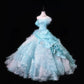 Elegant One Shoulder Rhinestone Handmade Flower Organza Tiered Pleated Ball Gown Prom Dress Quinceanera Dress Party Dress D1806