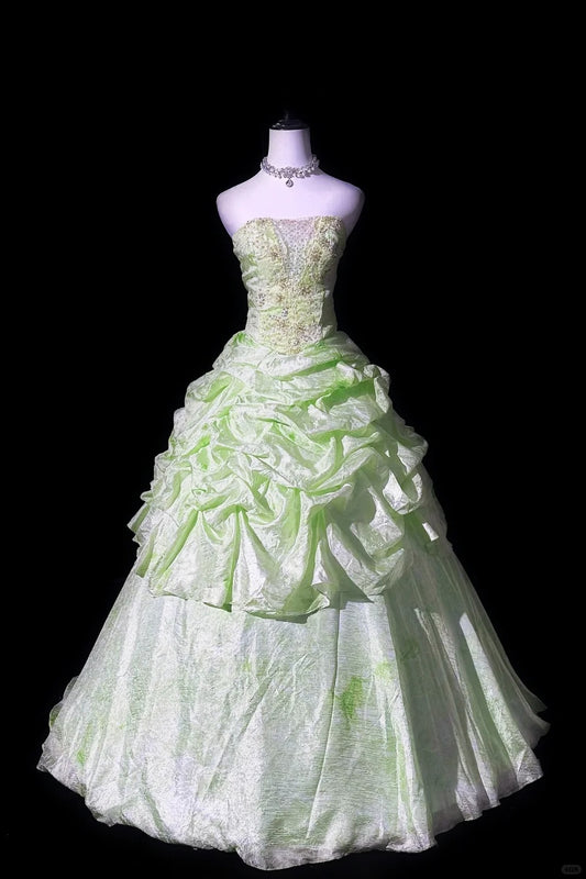 Sweet Strapless Rhinestone Pleated Tiered Evening Dress Prom Dress Ball Gown Sweet 16 Dress D1807