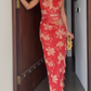 Vintage Printed V-neck Halter Ruffle Two-piece Set Summer Dress Women Dress D1808