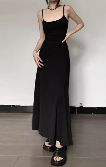 Newest Sexy Spaghetti Straps A Line Ankle Length Seaside  Dating Dress Summer Dress  D1813