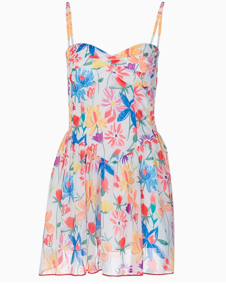 Sweet A Line Spaghetti Straps Printing Tulle Short Summer Seaside Dress Vacation Dress Women Dress  D1816