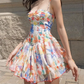 Sweet A Line Spaghetti Straps Printing Tulle Short Summer Seaside Dress Vacation Dress Women Dress  D1816