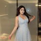 Pretty A Line Halter Lace-up Printing Tiered Summer Seaside Dress Party Dress Women Dress  D1817