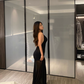 Sexy V-neck Halter Large Backless Tulle Floor Length Skirt Summer Dress Women Dress  D1818