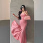 Pretty Short Sleeve Sheath Fold Ankle Length Mermaid Dress Summer Dress Party Dress Women Dress  D1821