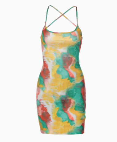 Colorful Spaghetti Straps Backless Sheath Mini Dress Summer Seaside Dress Women Dress Dating Dress  D1822