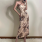 Fashion Spaghetti Straps Backless Priting Ankle Length Skirt Summer Dress Party Dress Women Dress D1825