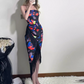 Sexy Strapless Priting Tassel Halter Long Skirt Party Dress Summer Dress Women Dress D1826