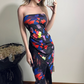 Sexy Strapless Priting Tassel Halter Long Skirt Party Dress Summer Dress Women Dress D1826