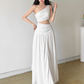 Fashion One Shoulder Pleated Long Dating Dress Summer Vacation Dress Women Dress D1830