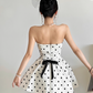 Cute A Line Strapless Polka Dots Pleated Short Dating Dress Summer Dress Party Dress Women Dress with Bowknot D1831