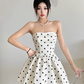 Cute A Line Strapless Polka Dots Pleated Short Dating Dress Summer Dress Party Dress Women Dress with Bowknot D1831
