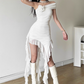Sweet Cool Girl Strapless Irregular Ruffle Pleated Mesh Dress Dating Dress Summer Dress Women Dress  D1837
