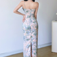 Elegant Spaghetti Strap Lace Neck Sheath Floral Print Vacation Vibes Long Dress Summer Dress Women Dress  D1838