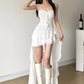 Minimalist Hi-Lo Spaghetti Straps Pleated Asymmetric Ruffle Hem Casual Chic Dress Dating Dress Summer Dress  D1839