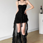 Minimalist Hi-Lo Spaghetti Straps Pleated Asymmetric Ruffle Hem Casual Chic Dress Dating Dress Summer Dress  D1839