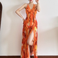Summer Seaside Halter Printing Ruffle Long Dress Women Dress Dating Casual Chic Dress  D1845
