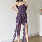 Sexy Strapless Slim Tiered Ruffle Ribbons Summer Holiday Mini Skirt Women Dating Dress  D1846