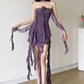 Sexy Strapless Slim Tiered Ruffle Ribbons Summer Holiday Mini Skirt Women Dating Dress  D1846