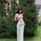 Sexy Seaside Holiday One Shoulder Pleated Lace Niche French Maxi Dress Women Dress Summer Dating Dress   D1847