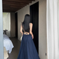 Beach Vacation Spaghetti Straps Backless Lace-up Pleated Long Dress High - Slit Skirt Dress Women Summer Dress   D1848
