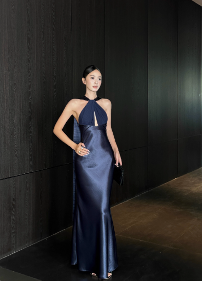 French Chic Halter Pleated Ankle Length Skirt Evening Dress Birthday Party Dress Cocktail Dress   D1849