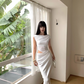 Sexy White Pleated Slim-fitting Waist-baring Mermaid Dress Women Summer Dress Dating Dress   D1850